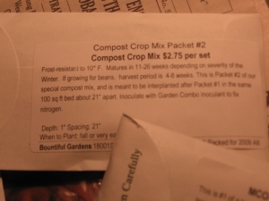 Seed packet of cover crop favas